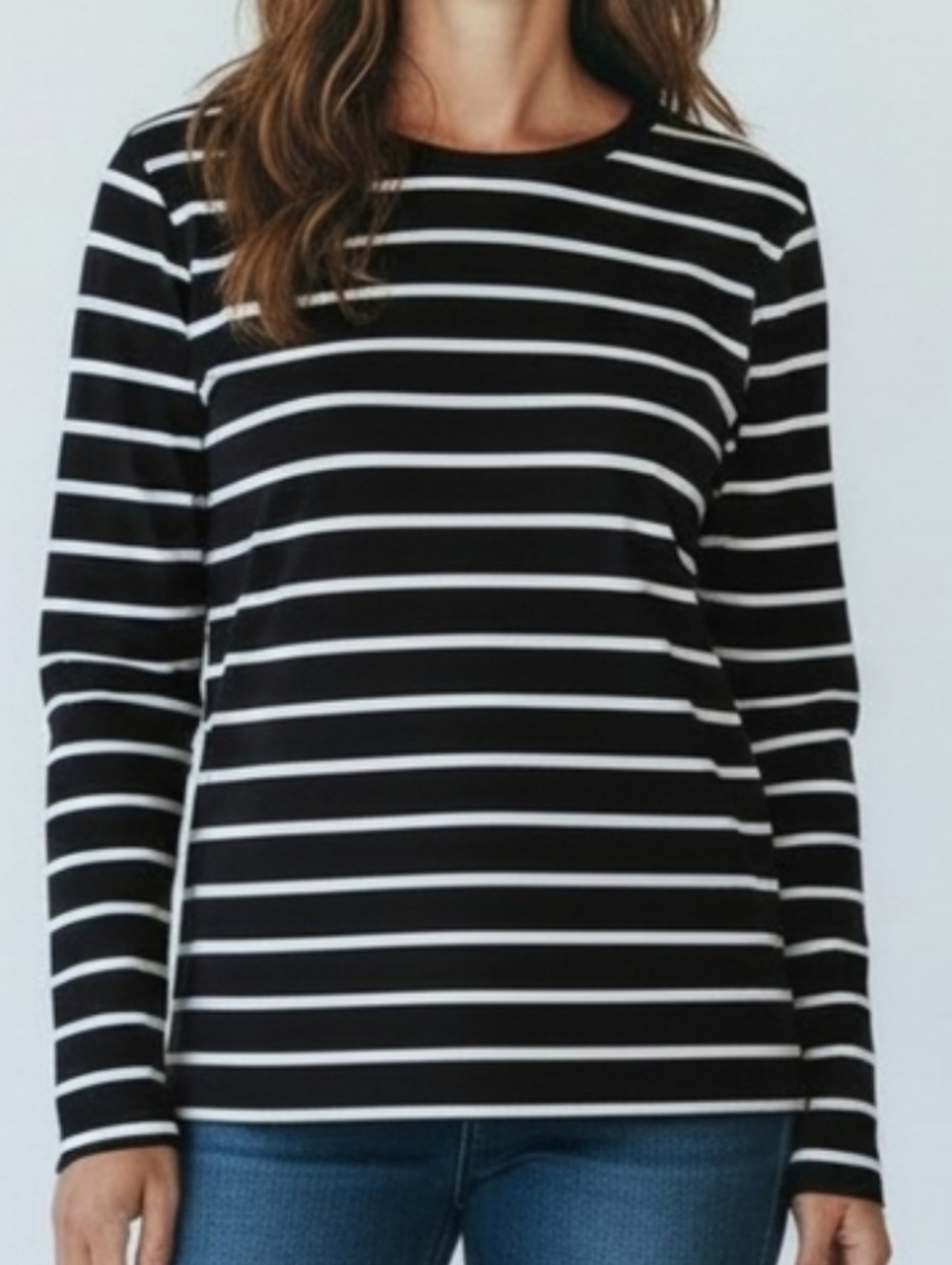 Lauren Ralph Lauren NWOT Black & Cream Striped Long Sleeve Tee With Gold Zipper